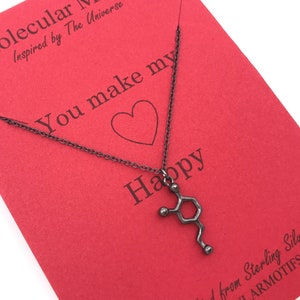 Sterling Silver Dopamine Black Oxidized Love Hormone Neurotransmitter Molecule Handmade Necklace-Chemistry-Psychology-Science-Unisex Jewelry