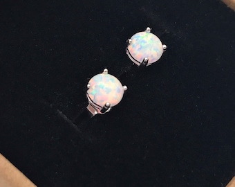 Sterling Silber Weiß Feuer Opal Ohrringe-4mm/5mm/8mm Feuer Opal Ohrstecker-Weihnachtsgeschenk-Oktober Geburtstag Geschenk-Oktober Birthstone