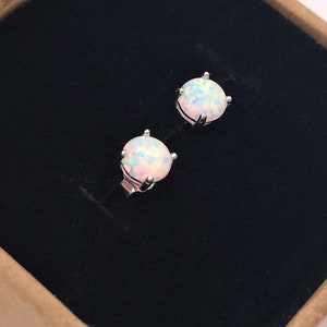 Sterling Silver White Fire Opal Earrings-4mm/5mm/8mm Fire Opal Stud Earrings-Christmas Gift-October Birthday Gift-October Birthstone