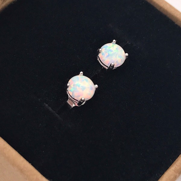 Sterling Silver White Fire Opal Earrings-4mm/5mm/8mm Fire Opal Stud Earrings-Christmas Gift-October Birthday Gift-October Birthstone