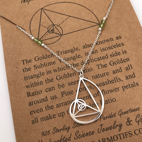 Sterling Silver Fibonacci Custom Birthstone Necklace-Golden Ratio-Golden-Teacher Gift-Science Gift--Sacred Geometry-Math Gift-Christmas Gift