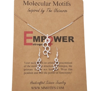 Sterling Silver Estrogen Molecule Necklace & Earrings Set-Feminine Power Pendant Science Gift-Woman Power-Women in STEM-Christmas Gift