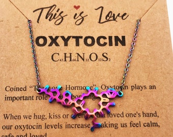 Oxytocin Molecule Rainbow Love Necklace-Love Molecule-Bonding Molecule-Mom Doula Anniversary Soulmate Unisex Science Gift-Christmas Gift
