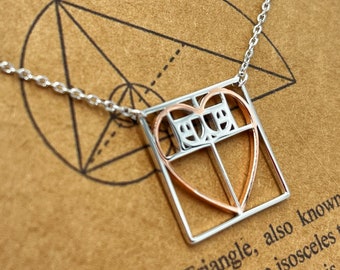 Golden Ratio Heart Necklace-Two-Tone 18k Rose Gold  Fibonacci Triangle-Golden Triangle-Graduation Gift-Sacred Geometry-Math-Science Gift