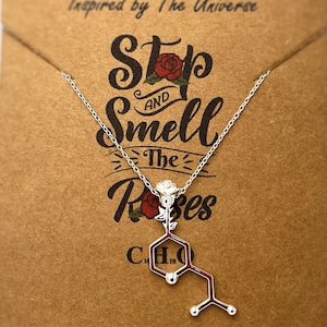 Rose Molecule Necklace,Scent of a Rose,Rose Oxide Pendant Necklace,Sterling Silver,Science Gift,A Rose that Lasts Forever