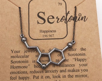 Black Serotonin Necklace 2"-Unisex Finish-Chemistry-Psychology-Teacher-Graduation Gift-Happiness-Best Friends Gift-Happiness-Christmas Gift