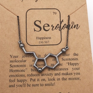 Black Serotonin Necklace 2"-Unisex Finish-Chemistry-Psychology-Teacher-Graduation Gift-Happiness-Best Friends Gift-Happiness-Christmas Gift