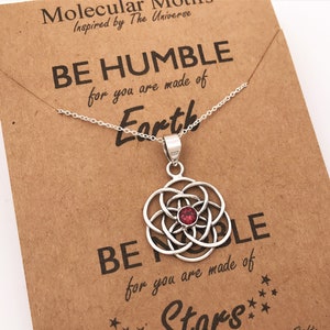 Sterling Silver Seed of Life Necklace: Ruby Gemstone Sacred Geometry Pendant