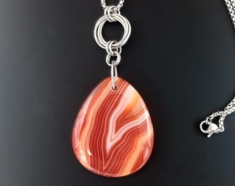 Orange Agate Gemstone Pendant-Chainmail Necklace-Chainmaille Jewelry- Mobius Infinity Knot Gemstone Pendants