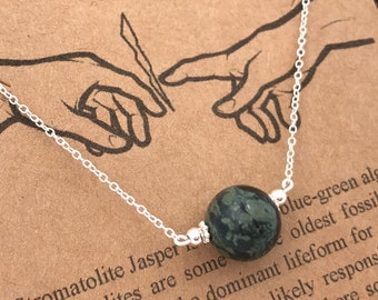 Origin of Creation-Sterling Silver Fossilized Blue-Green Algae Stromatolite Kambaba Jasper Pendant-Science Biology-Christmas Holiday Gift