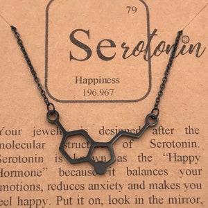 Serotonin Molecule Necklace-Black Pendant-Psychology Gift-Science Gift-Unique Gift-Science Jewelry-Happiness Gift-Eco-Christmas Gift