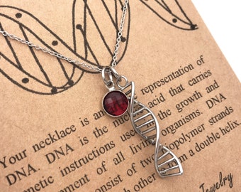 DNA Pendant Custom Birthstone Charm-Hand Made DNA Necklace-Doctor Genetics Gift-Science Gift-Graduation Gift-Family Gift-Christmas Gift