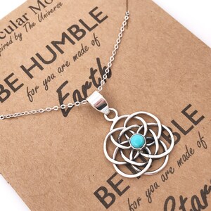 Sterling Silver Flower of Life Seed of Life Pendant-Turquoise December Birthstone-Sacred Geometry-Christmas Gift-Birthday Gift-Dara Knot