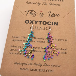 Oxytocin Molecule Rainbow Earrings-Metallic Rainbow-Love Molecule-Bonding Molecule-Science Gift-Love Gift-GraduationGift-Christmas Gift-