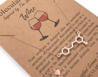 Resveratrol Wine Necklace-Molecule Jewelry-Wine Lover-Oenophile-Science Jewelry-Christmas Gift-Professor-Graduation Gift-Best Friends Gift