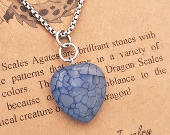 Dragon Scales Agate Heart Necklace-Gemstone Pendant-Blue Heart Necklace-Christmas Gift--OOAK