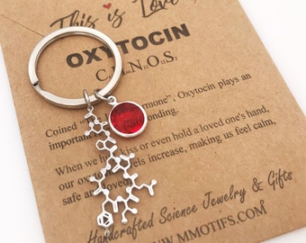 Oxytocin Molecule Love Keychain in Stainless Steel,Couple&#39;s Gift,Graduation Gift,Science Gift,Doula Gift,OBGYN Gift,Christmas Gift.Handmade