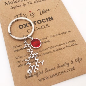 Oxytocin Molecule Love Keychain in Stainless Steel-Couple's Gift-Graduation Gift-Science Gift-Doula Gift-OBGYN Gift-Christmas Gift image 1