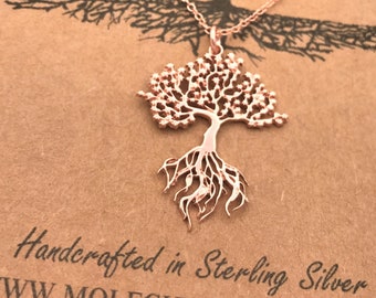 Rose Gold Sterling Silver Tree of Life Pendant-Handcrafted Necklace-Science Biology Dendrology Teacher Graduation Gift-