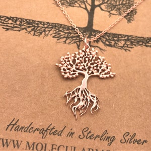 Rose Gold Sterling Silver Tree of Life Pendant-Handcrafted Necklace-Science Biology Dendrology Teacher Graduation Gift-