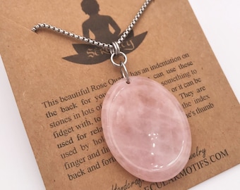 Soothing Thumb Stone Pendant in Rose Quartz,Crystal Quartz,Opalite,Lapis Lazuli,Fidget Worry Stone Stress and Anxiety Relief Kids and Adults