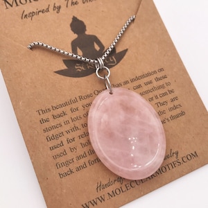 Soothing Thumb Stone Pendant in Rose Quartz,Crystal Quartz,Opalite,Lapis Lazuli,Fidget Worry Stone Stress and Anxiety Relief Kids and Adults