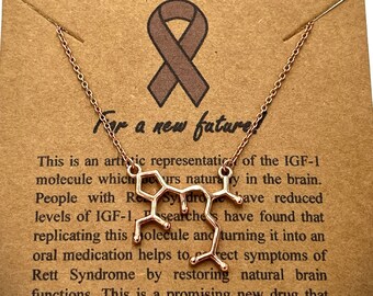 Rett Syndrome Molecule Necklace-Sterling Silver-Rett Syndrome Awareness Necklace-Science Gift- % of Proceeds Go Towards Retts Research