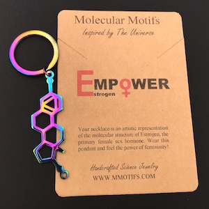 Handcrafted Rainbow Estrogen Molecule Keychain-Science Gift STEMinist-Gift of Femininity-Women in STEM-Holiday Gift-Graudation Gift