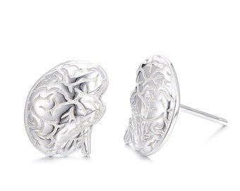 Sterling Silver Detailed Brain Stud Earrings-Anatomy-Neurology-Psychology-Science Gift-Handcrafted Jewelry-Christmas Gift