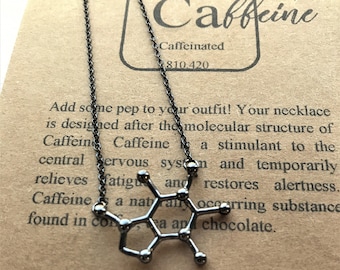 Unisex-Black Caffeine Molecule-Handcrafted Pendant-Science-Molecule Jewelry- Coffee Charm-Energy Necklace-Graduation-Boss Gift-Teacher Gift