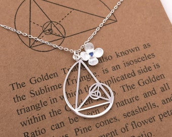 Sterling Silver Sapphire Fibonacci Necklace-Golden Ratio-Golden Triangle-Science Gift--Sacred Geometry-Math Gift-Christmas Gift