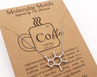 Coffee Necklace-Handcrafted Caffeine Molecule Pendant-Science Jewelry-Teacher Gift-Coffee Lover-Caffeine Addict-Boss Gift-Christmas Gift