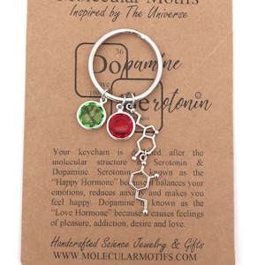 Serotonin& Dopamine Love Molecule Keychain-Custom Birthstone Neurotransmitter Chemistry Science Psychology-Christmas Gift-