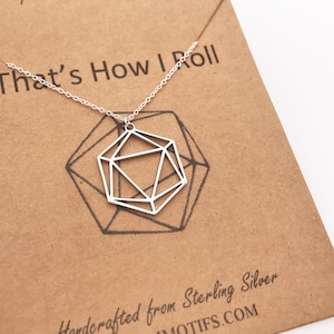 Sterling Silver Twenty Sided Dice Necklace,D20 Pendant Gamer Gift,Roleplaying Game Gift,Polyhedron Platonic Solid Geometry Math Jewelry