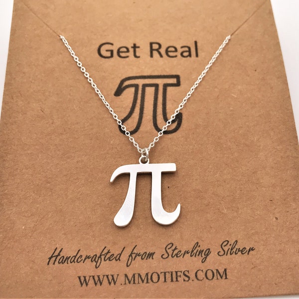 Sterling Silver Pi Necklace-Math Physics Science STEM Jewelry- Science Gift Jewelry-18k Gold 18k Rose Gold Finish Choices-Handcrafted