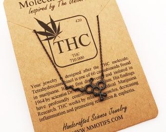 Unisex THC Molecule Necklace-Handcrafted Cannabis Pendant-Black THC Charm-Marijuana Weed 420 Gift-710 Gift-Graduation Gift-Christmas Gift-