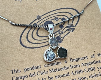 Herkimer Campo Del Cielo Meteorite/Moldavite/Herkimer Diamond-Cosmic Space Pendant-Science Gift-OOAK-Christmas Gift-Sterling Silver =