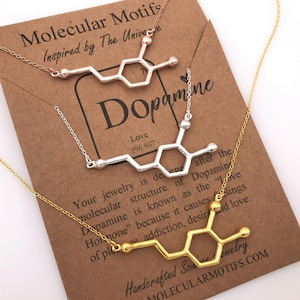 Dopamine Molecule Necklace Big Size 2",Love& Pleasure Molecule Necklace,Handcrafted Science Jewelry by Molecular Motifs