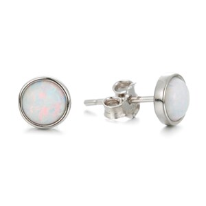 Sterling Silver Fire Opal Earrings-Flush Set Bezel Stud Earrings,Birthday Gift,Just Because Gifts-,Handmade,Christmas Gift,Handmade