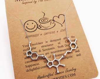 Serotonin, Caffeine & Dopamine Molecule Necklace-925 Sterling Chain-Handcrafted Pendants-Science Gift-Chemistry Gift-Christmas Gift