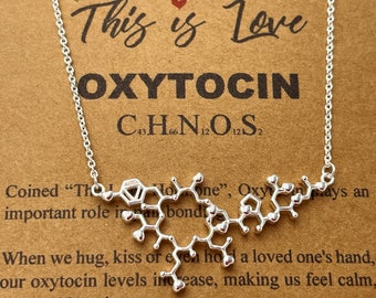 Sterling Silver Oxytocin Molecule Necklace with Heart Shaped Bonds-Love Molecule-Bonding Molecule-Doula Midwife OBGYN Gift-Anniversary Gift