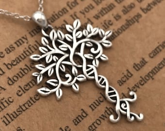 Tree of Life Sterling Silver Necklace-DNA Pendant-Hand Made Tree of Knowledge-Genetics Necklace-Science Gift-Family Gifts-