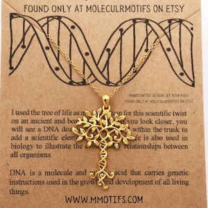 18k Gold Sterling Silver Tree of Life Necklace-DNA Pendant-Tree of Knowledge-Genetics Necklace-Science Gift-Family Gift