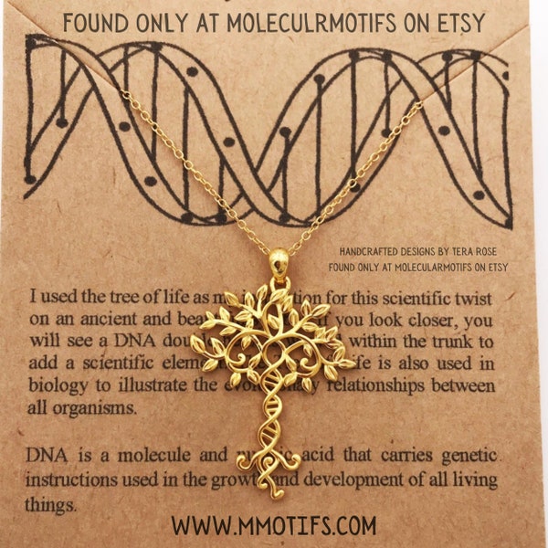 18k Gold Sterling Silber Baum des Lebens Halskette-DNS Anhänger-Baum des Wissens-Genetik Halskette-Wissenschaft Geschenk-Familiengeschenk