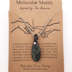 Kambaba Jasper Necklace- Stromatolite Teardrop Pendant-Fossilized Green-Blue Algae-Leather Baille-Christmas Gift-Graduation Gift-OOAK