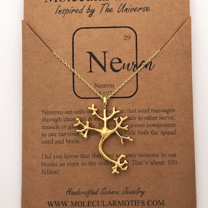 Sterling Silver 18k Gold Finish Neuron Pendant Necklace-STEM Gift-Tree of Life-Psychology Gift-Science Gift-Science Jewelry