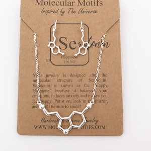 Serotonin Molecule Earrings & Necklace Set-Graduation Gift-Psychology Gift-Sterling Earwires-Christmas Gift-Sterling Silver-Handmade