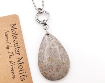 Coral Fossil Necklace-Nipomo Coral-Fossil Jewelry-Chainmail Infinity Love Knot-Science Gift-Teacher Gift-Graduation Gift-OOAK-Christmas Gift
