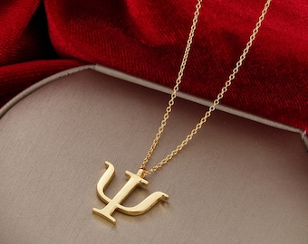 Handmade Sterling Silver Psi Symbol Necklace - 18k Gold Finish