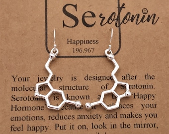 Ręcznie robione kolczyki z cząsteczkami serotoniny: biżuteria naukowa ze srebra próby 925